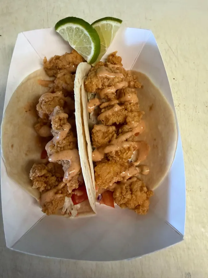 A seafood dish with lime